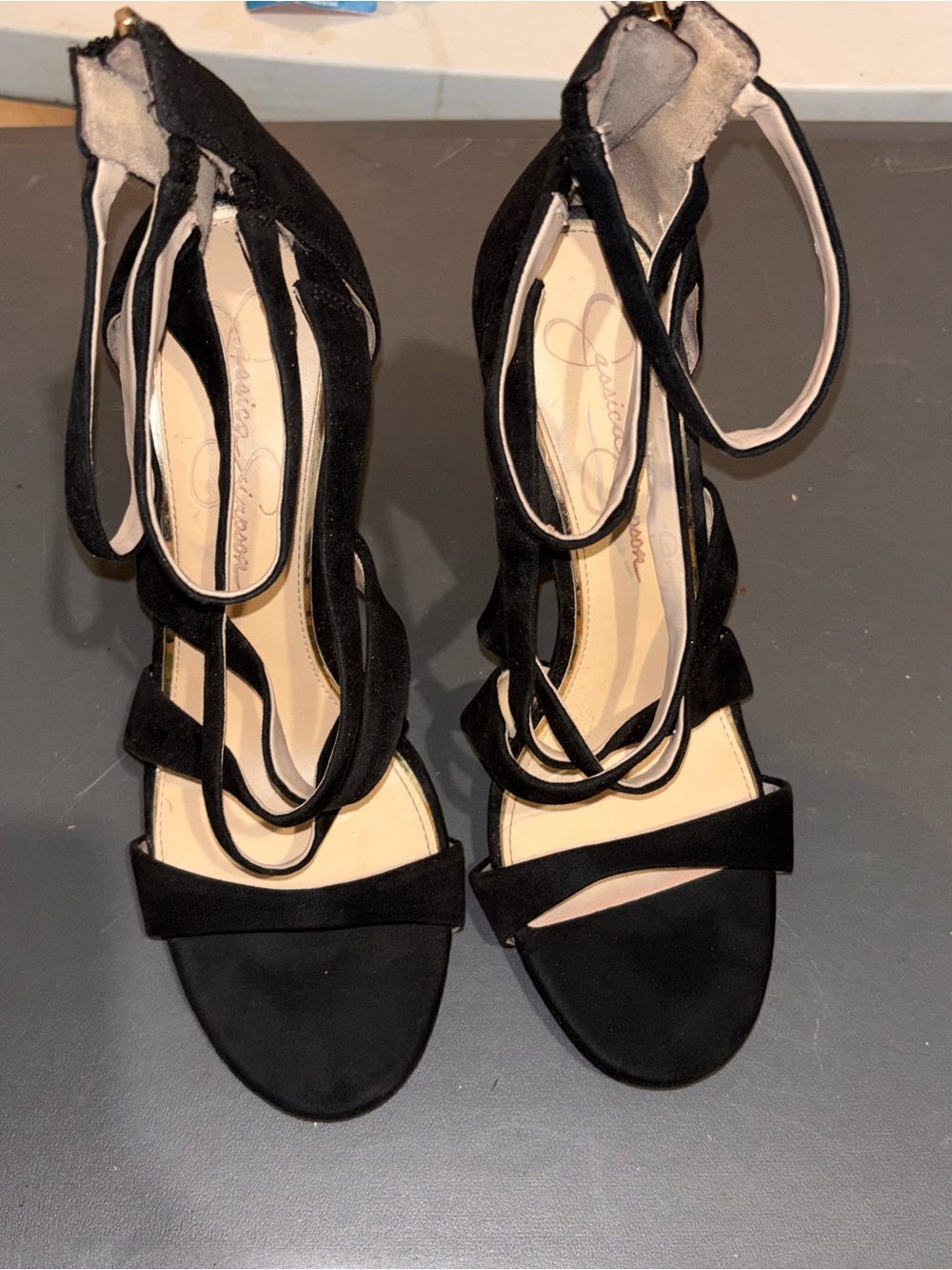 Jessica Simpson Black Strappy Ankle-Tie Heels - Open Toe
